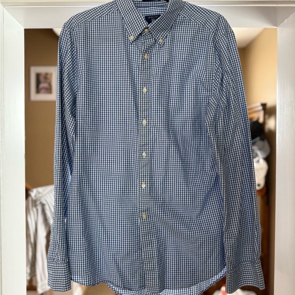Gant Men's Blue Checkered Shirt Largr